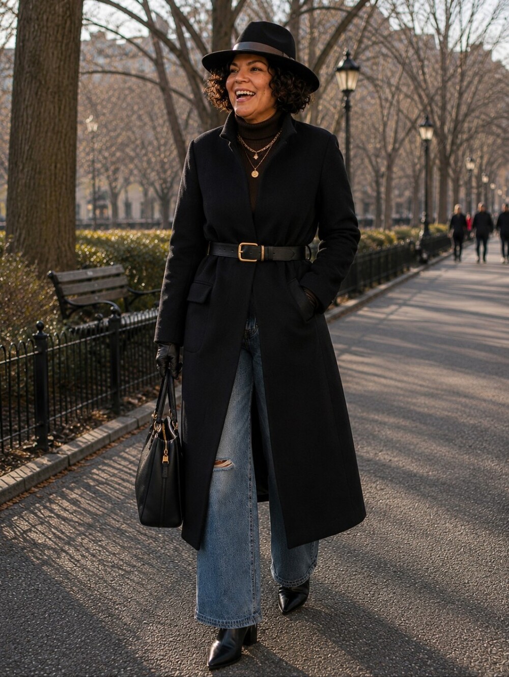 Eloquii Black Wool Blend Stand-Collar Trench Coat